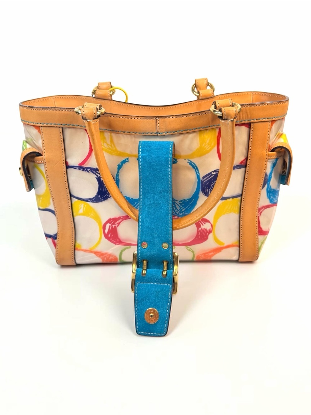 🌈 Coach Scribble Multicolor Signature Boxy Tote 2152 – Limited Edition + Charm - Picture 6 of 11